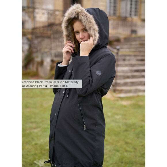 Seraphine 3 in 1 Black Lined Maternity & Baby wearing Parka Coat | S - Picture 3 of 9